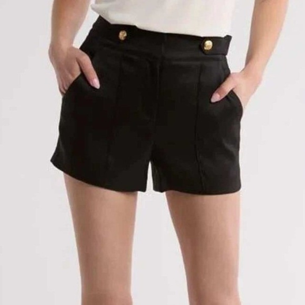 Veronica Beard Runo High Waist Linen Blend Sailorette Shorts Black Gold Button 8
